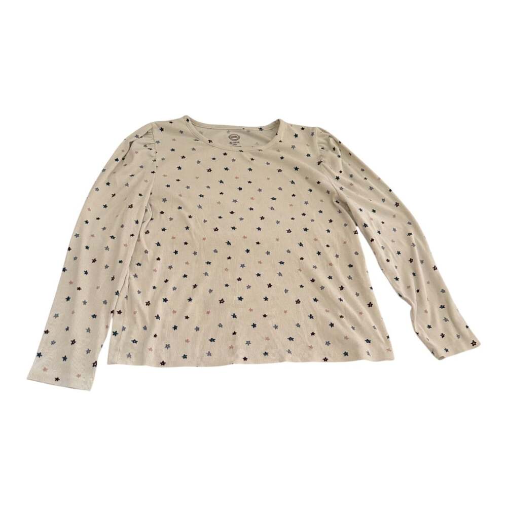 Wonder Nation Long Sleeve Star Print Ribbed Top XL Plus 14-16 Cream